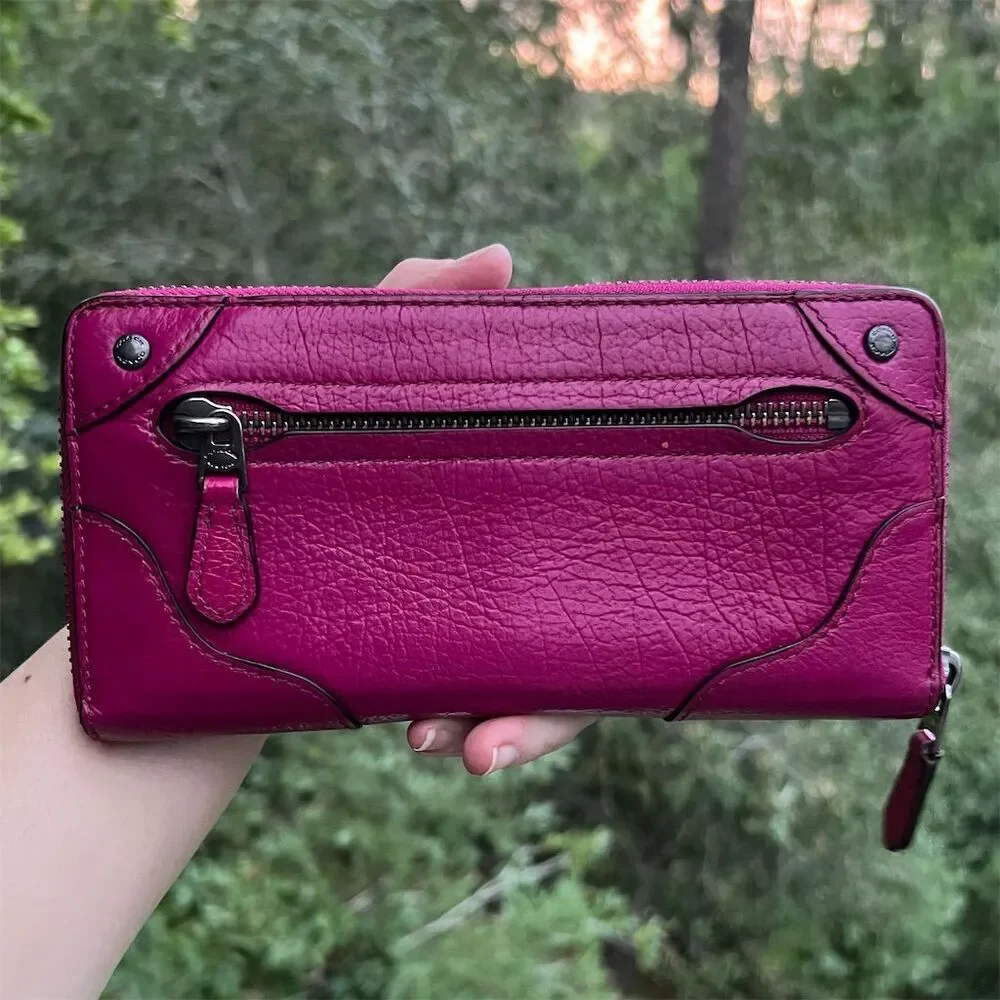 COACH Phone Wallet Mickie Women's PINK Zip-Around with Silver Logo AUTHENTIC - Picture 2 of 8